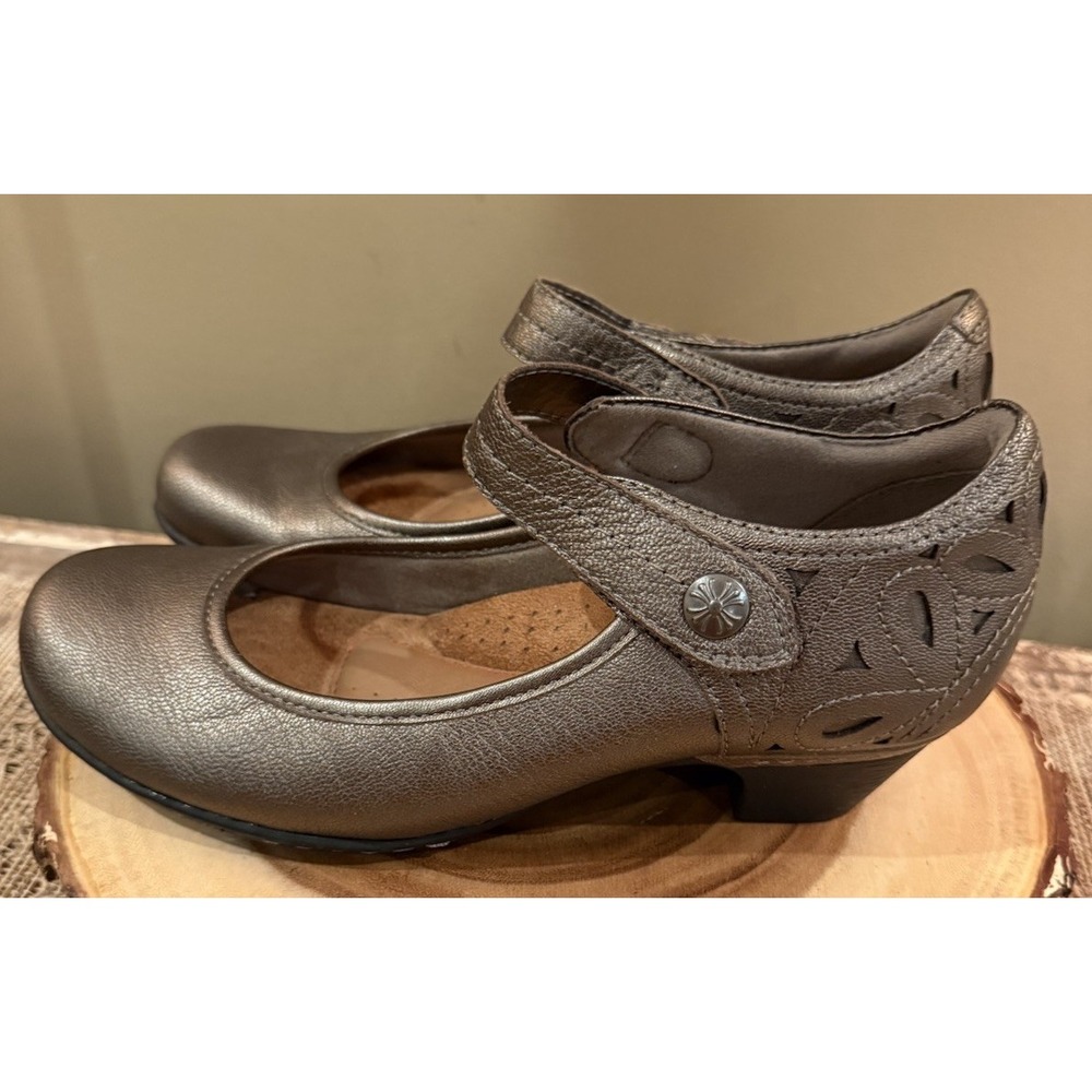 Rockport Cobb Hill Abbott Shoes Sz-7.5 Ankle Strap Leather Block Heels Bronze